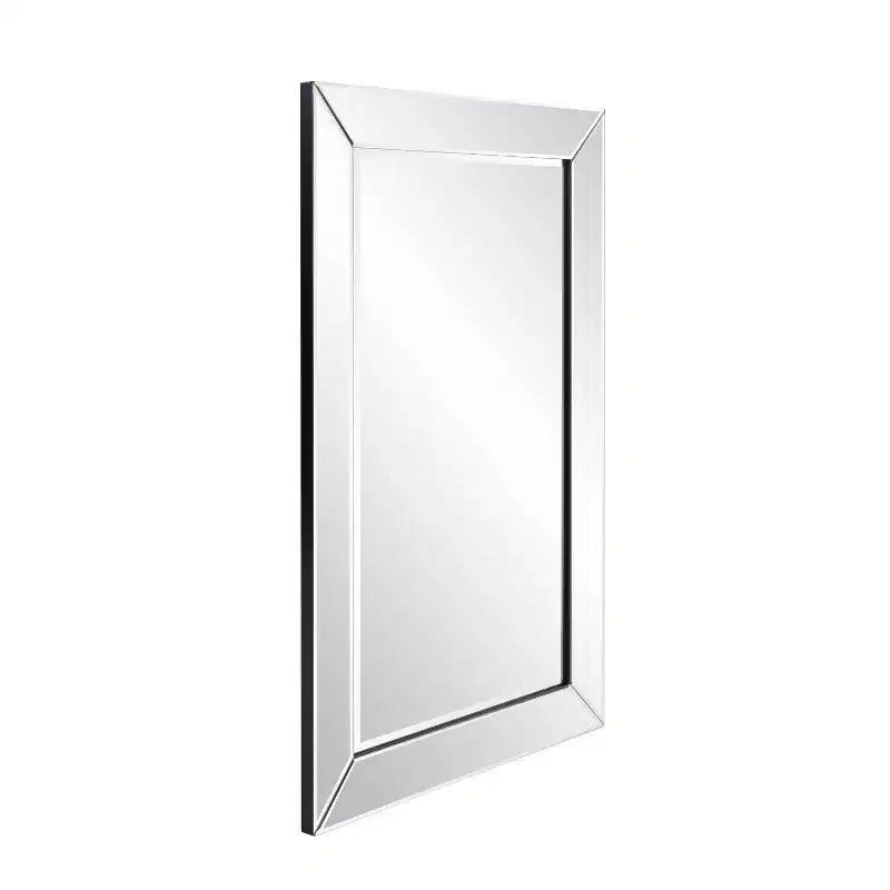 Specchio da parete rettangolare in legno smussato argento, 24"×36", toeletta per 1 persona