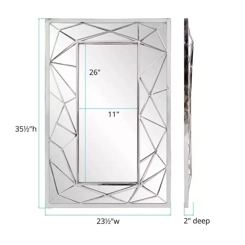 Specchio da Parete Rettangolare Argentato, Cornice in Acciaio Inox, Singolo