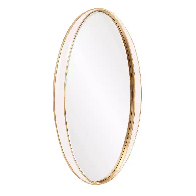 Specchio da parete ovale bianco e oro, singolo, 124 cm x 71 cm