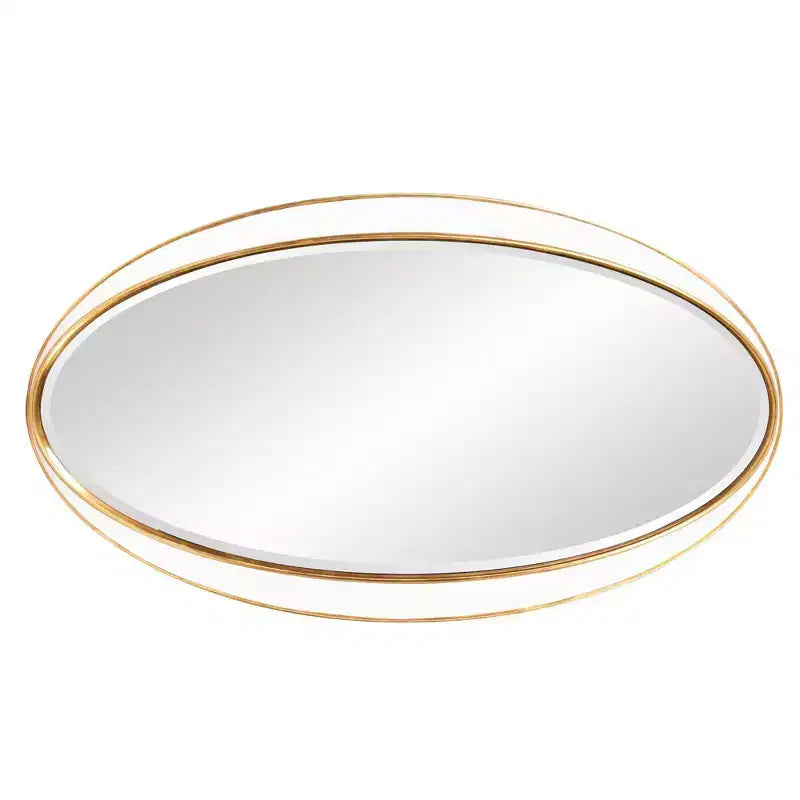 Specchio da parete ovale bianco e oro, singolo, 124 cm x 71 cm