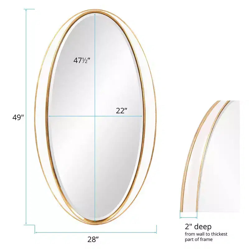 Specchio da parete ovale bianco e oro, singolo, 124 cm x 71 cm