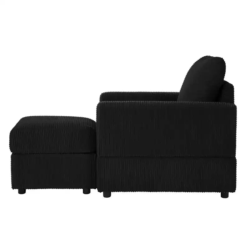 Poltrona d'accento in velluto a coste con pouf – Beige / Nero / Verde / Grigio / Giallo – Set da 1 posto, 2 pezzi