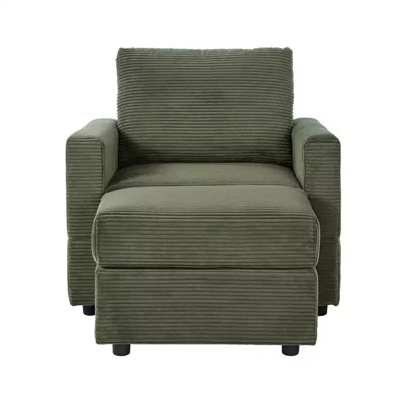 Poltrona d'accento in velluto a coste con pouf – Beige / Nero / Verde / Grigio / Giallo – Set da 1 posto, 2 pezzi