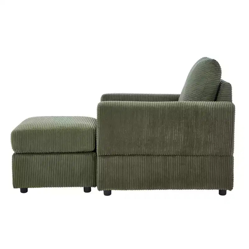 Poltrona d'accento in velluto a coste con pouf – Beige / Nero / Verde / Grigio / Giallo – Set da 1 posto, 2 pezzi