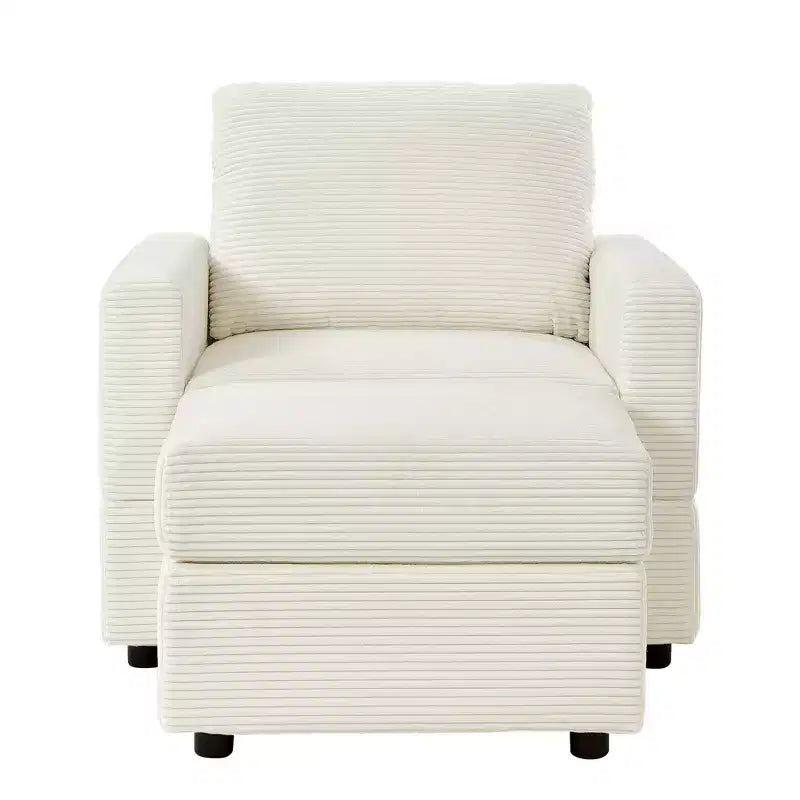 Poltrona d'accento in velluto a coste con pouf – Beige / Nero / Verde / Grigio / Giallo – Set da 1 posto, 2 pezzi