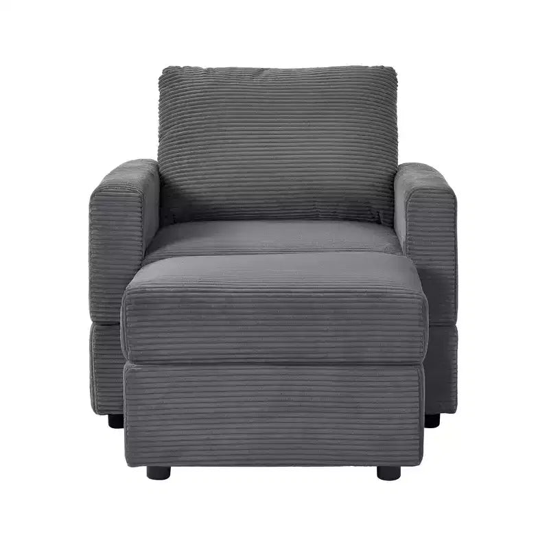 Poltrona d'accento in velluto a coste con pouf – Beige / Nero / Verde / Grigio / Giallo – Set da 1 posto, 2 pezzi