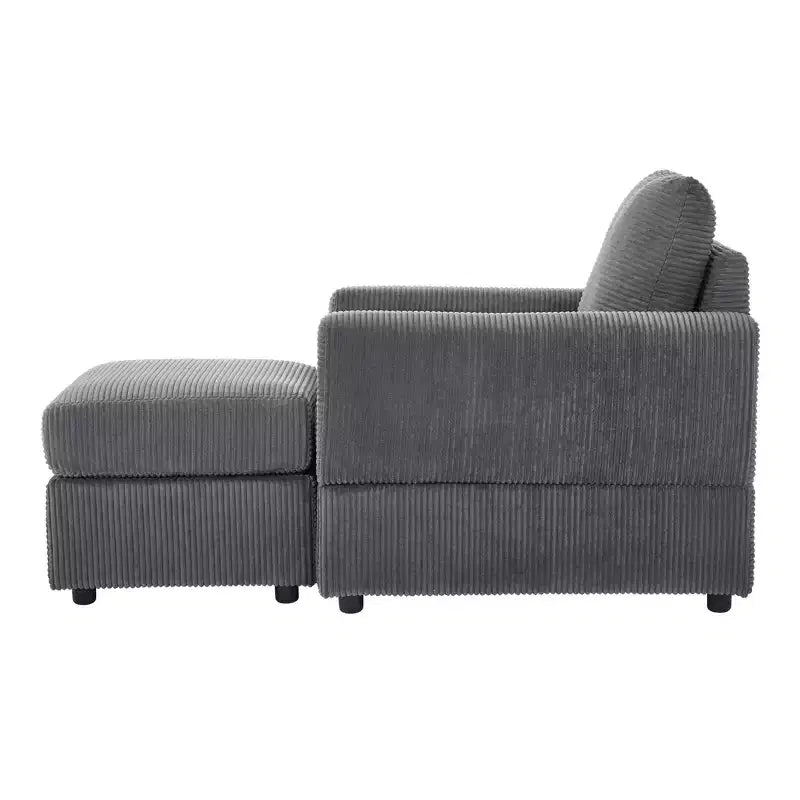 Poltrona d'accento in velluto a coste con pouf – Beige / Nero / Verde / Grigio / Giallo – Set da 1 posto, 2 pezzi