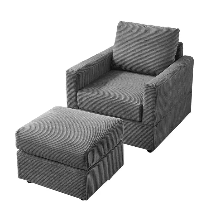 Poltrona d'accento in velluto a coste con pouf – Beige / Nero / Verde / Grigio / Giallo – Set da 1 posto, 2 pezzi