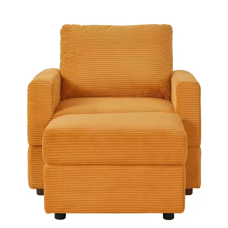 Poltrona d'accento in velluto a coste con pouf – Beige / Nero / Verde / Grigio / Giallo – Set da 1 posto, 2 pezzi