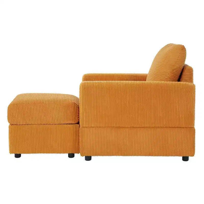 Poltrona d'accento in velluto a coste con pouf – Beige / Nero / Verde / Grigio / Giallo – Set da 1 posto, 2 pezzi