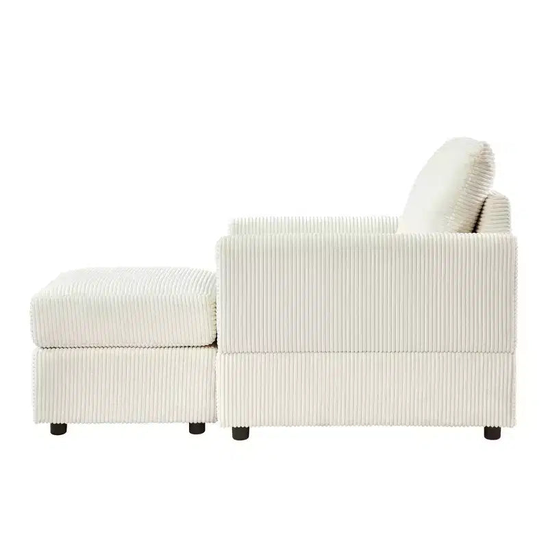 Poltrona d'accento in velluto a coste con pouf – Beige / Nero / Verde / Grigio / Giallo – Set da 1 posto, 2 pezzi