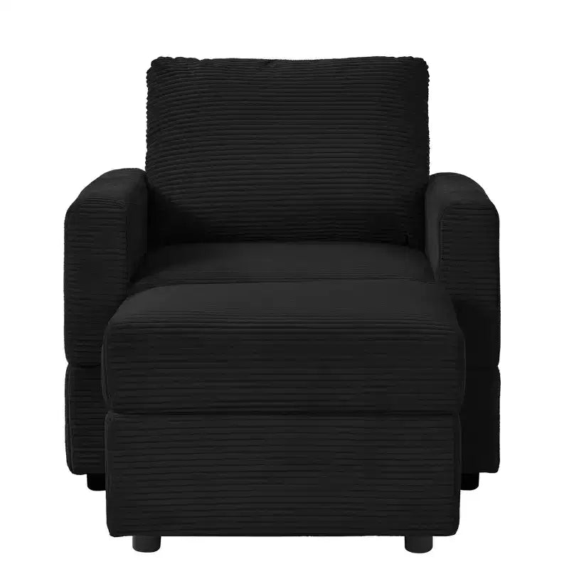 Poltrona d'accento in velluto a coste con pouf – Beige / Nero / Verde / Grigio / Giallo – Set da 1 posto, 2 pezzi