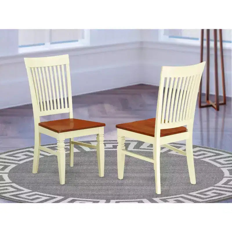 Sedie da pranzo con schienale a doghe bianco lino e colore latticello, set da 2
