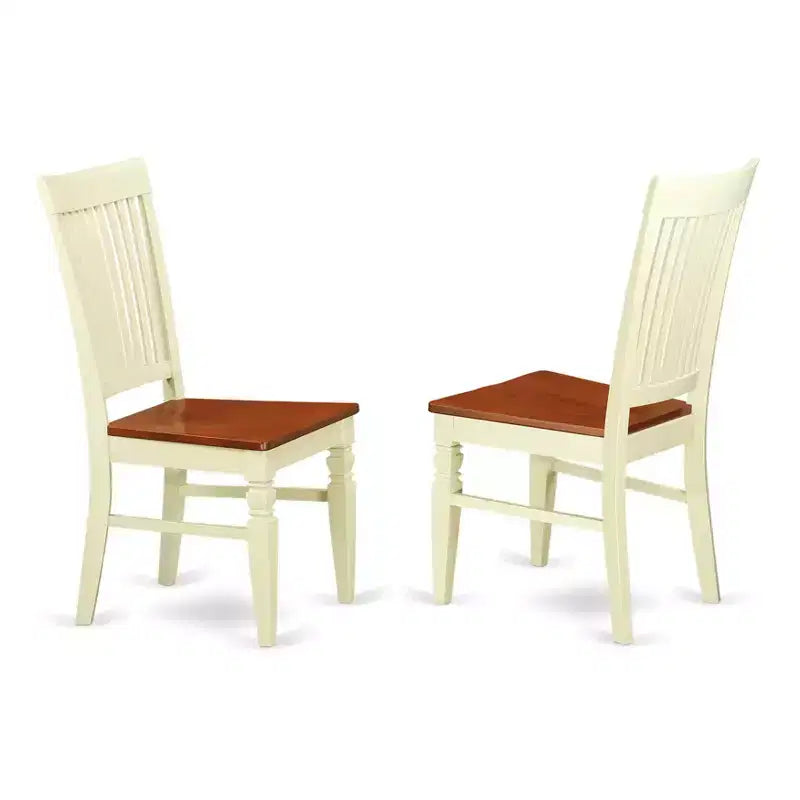 Sedie da pranzo con schienale a doghe bianco lino e colore latticello, set da 2