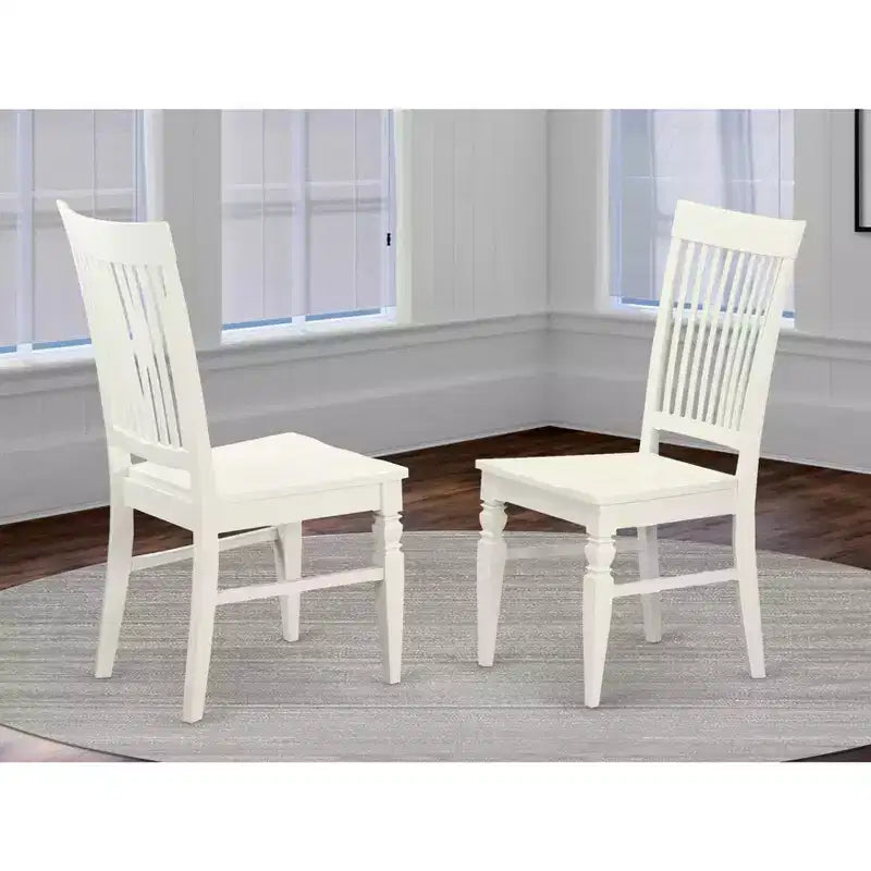 Sedie da pranzo con schienale a doghe bianco lino e colore latticello, set da 2
