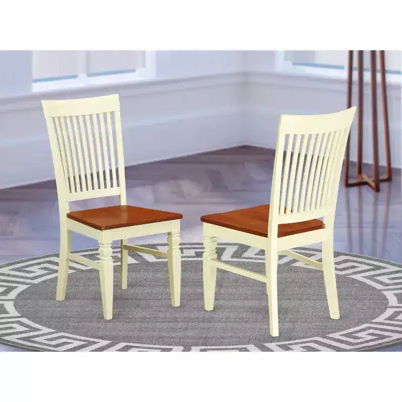 Sedie da pranzo con schienale a doghe bianco lino e colore latticello, set da 2