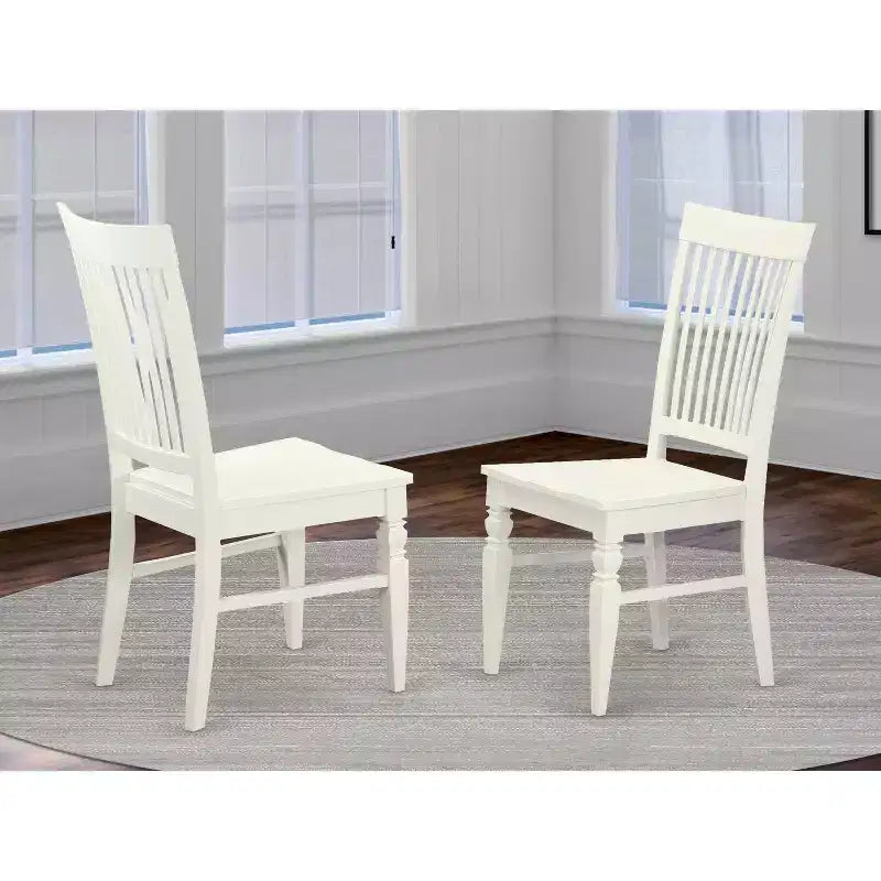 Sedie da pranzo con schienale a doghe bianco lino e colore latticello, set da 2