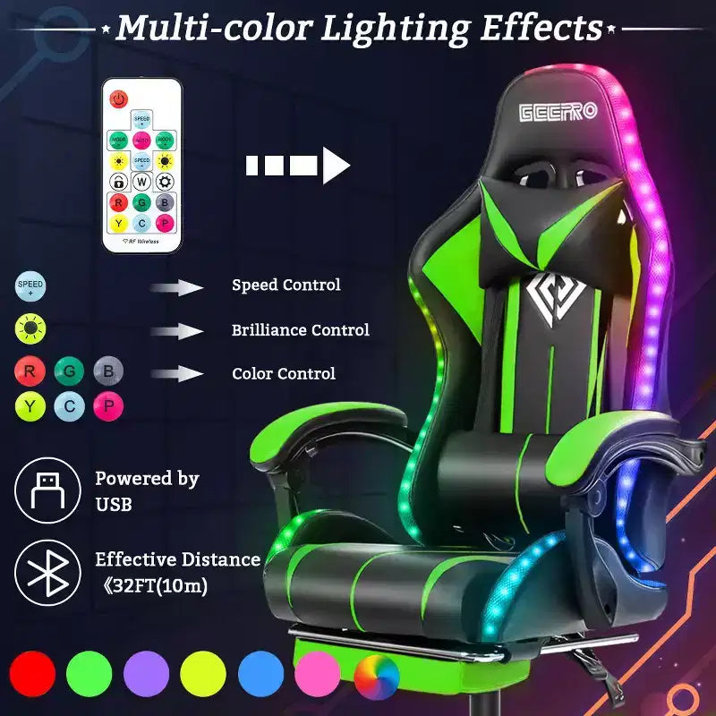Sedia Gaming Racing Blu e Nera con Luce RGB e Poggiapiedi, per 1