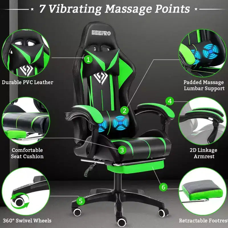 Sedia Gaming Racing Blu e Nera con Luce RGB e Poggiapiedi, per 1