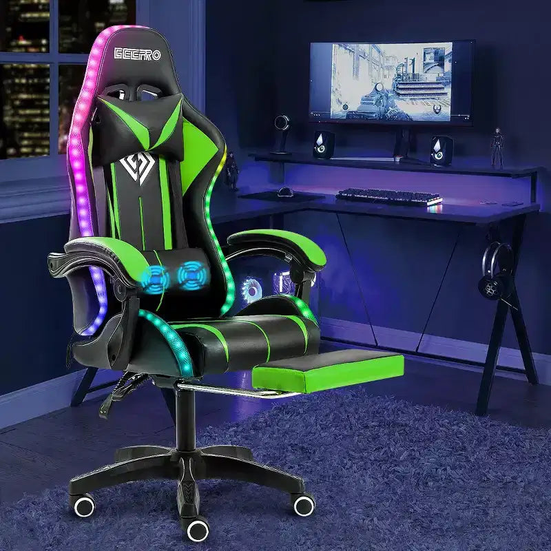 Sedia Gaming Racing Blu e Nera con Luce RGB e Poggiapiedi, per 1