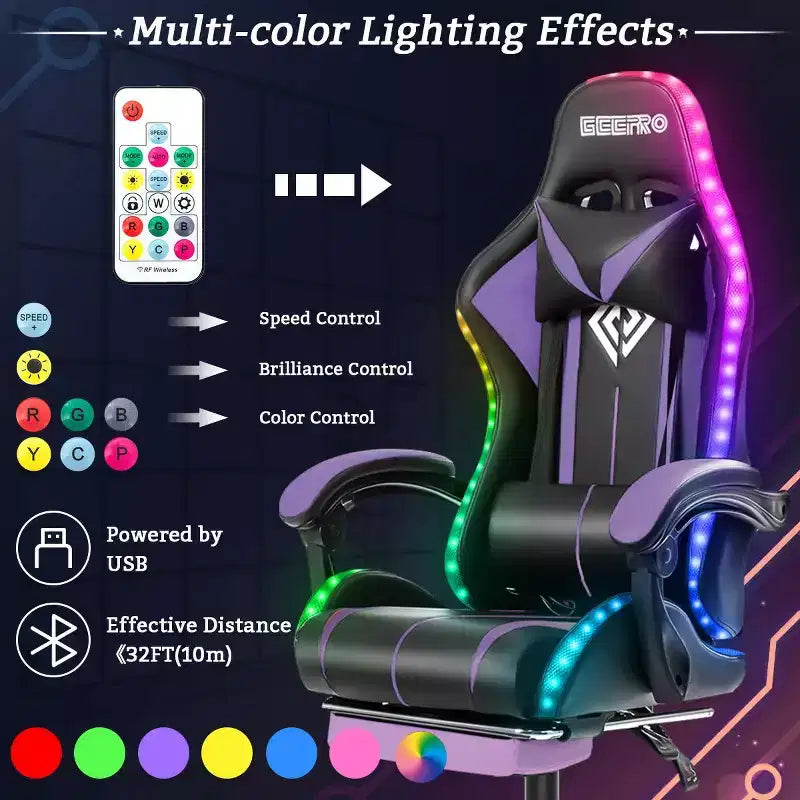 Sedia Gaming Racing Blu e Nera con Luce RGB e Poggiapiedi, per 1