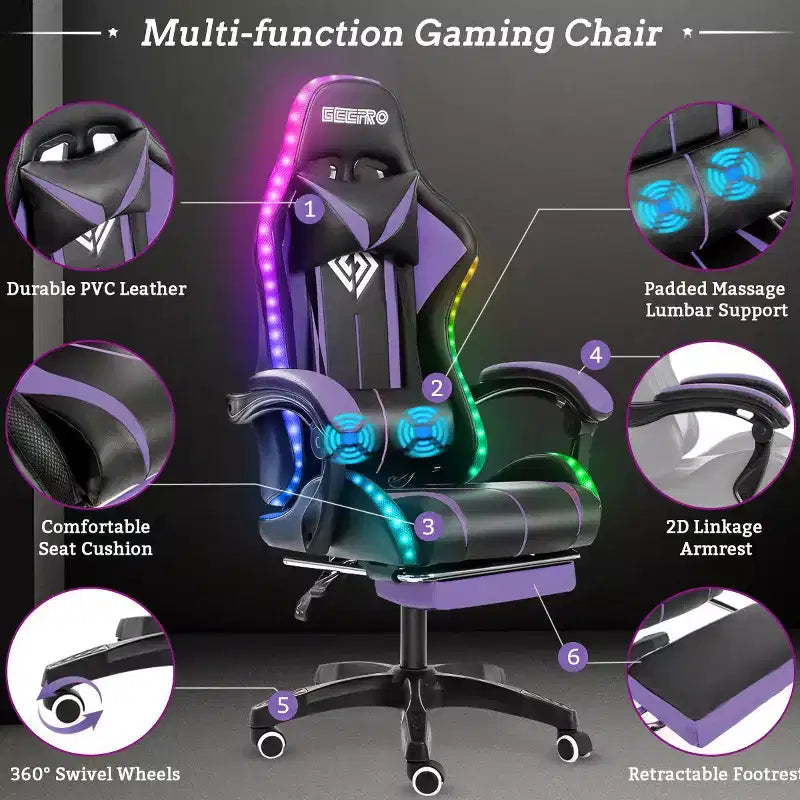 Sedia Gaming Racing Blu e Nera con Luce RGB e Poggiapiedi, per 1