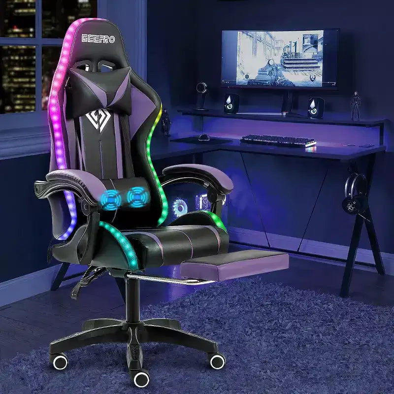 Sedia Gaming Racing Blu e Nera con Luce RGB e Poggiapiedi, per 1