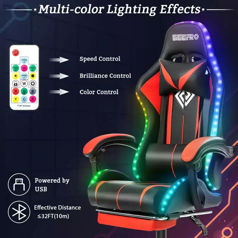 Sedia Gaming Racing Blu e Nera con Luce RGB e Poggiapiedi, per 1