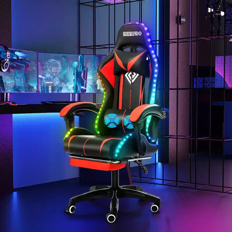 Sedia Gaming Racing Blu e Nera con Luce RGB e Poggiapiedi, per 1