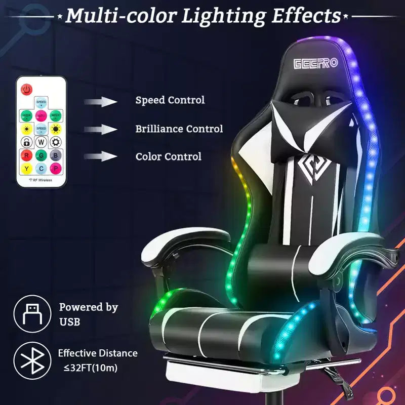 Sedia Gaming Racing Blu e Nera con Luce RGB e Poggiapiedi, per 1