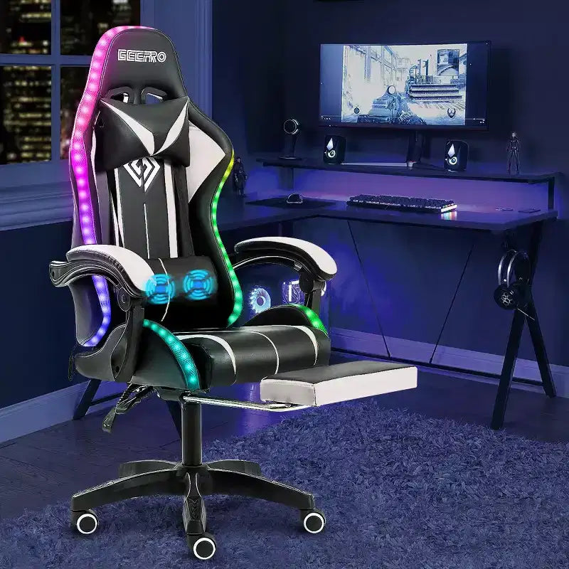 Sedia Gaming Racing Blu e Nera con Luce RGB e Poggiapiedi, per 1