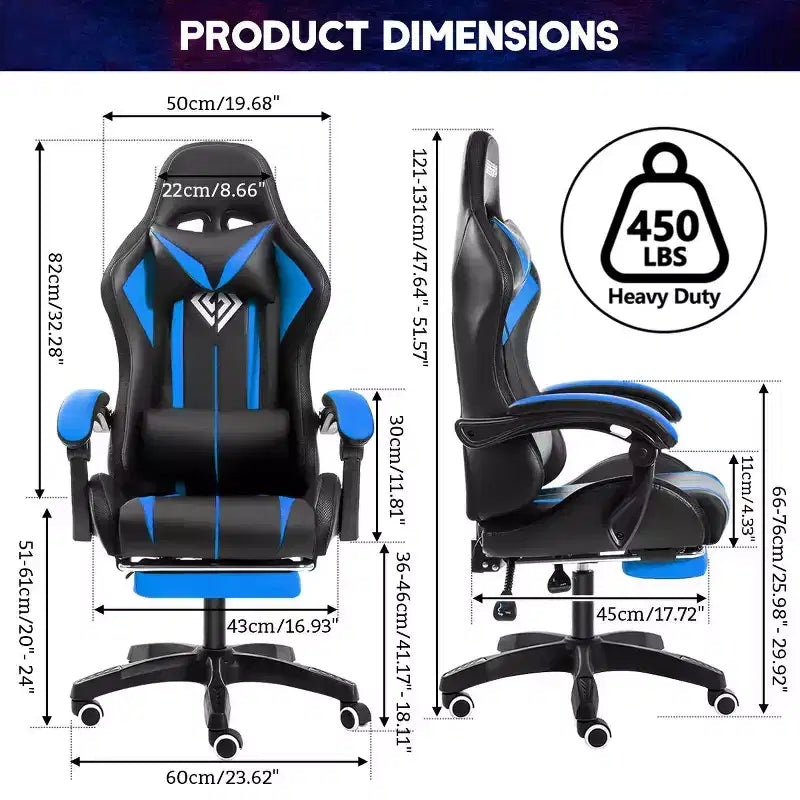 Sedia Gaming Racing Blu e Nera con Luce RGB e Poggiapiedi, per 1