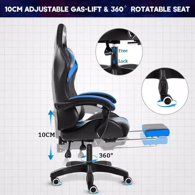 Sedia Gaming Racing Blu e Nera con Luce RGB e Poggiapiedi, per 1