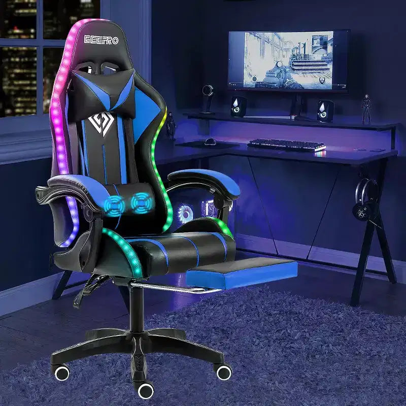 Sedia Gaming Racing Blu e Nera con Luce RGB e Poggiapiedi, per 1