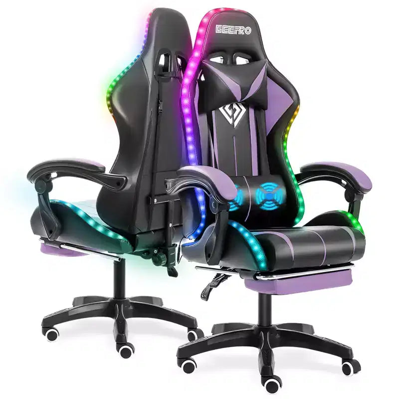 Sedia Gaming Racing Blu e Nera con Luce RGB e Poggiapiedi, per 1
