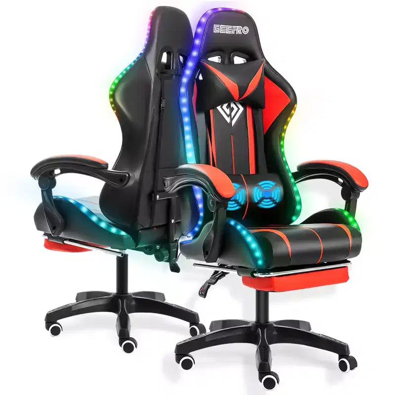 Sedia Gaming Racing Blu e Nera con Luce RGB e Poggiapiedi, per 1
