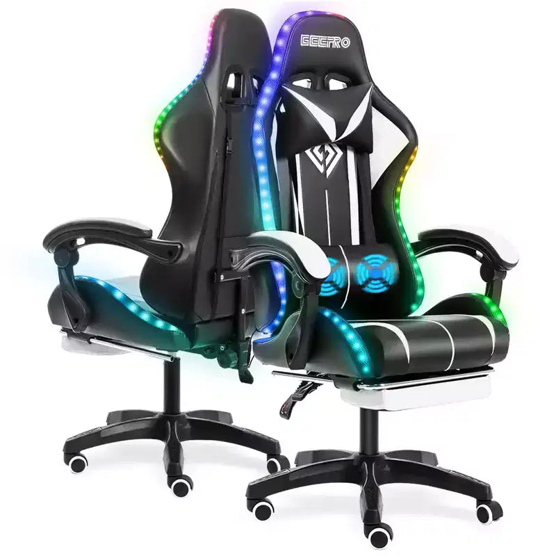 Sedia Gaming Racing Blu e Nera con Luce RGB e Poggiapiedi, per 1