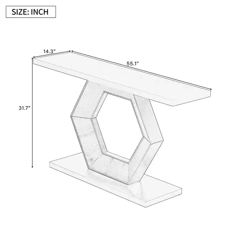 Consolle Nera con Base Esagonale Vuota, MDF e Impiallacciatura di Abete, 1 Pezzo, 140 cm L