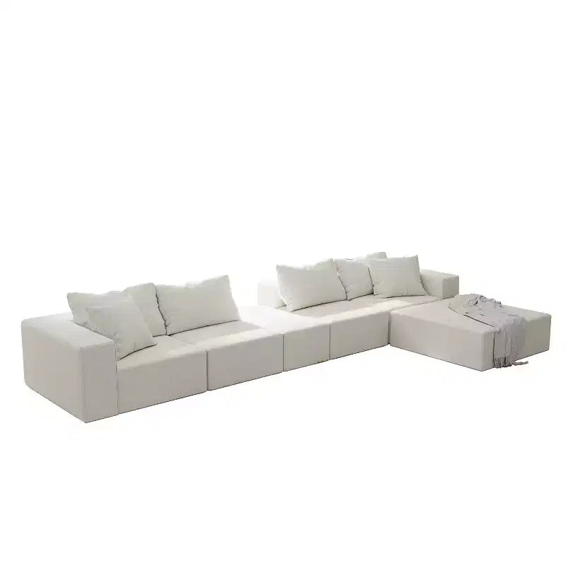 Modern Upholstered Sectional Sofa Couch Set, Modular 132 L-Shaped Sectional Living Room Sofa Set with 6 Cushions