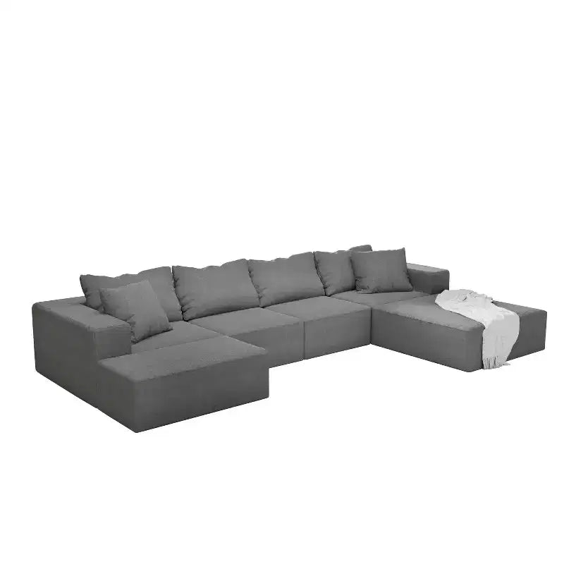 Divano componibile a L nero/grigio, set da 6 posti