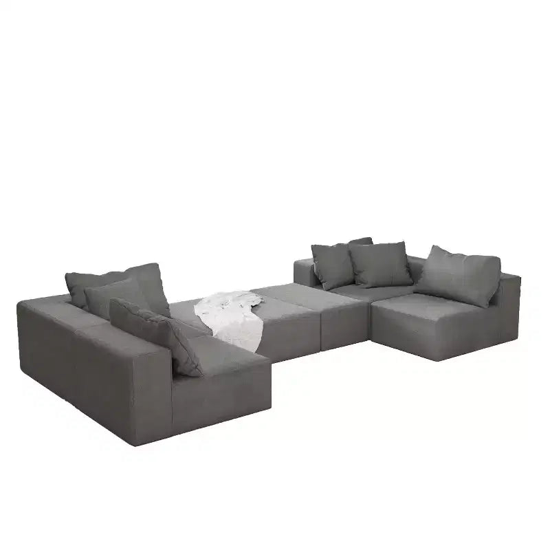 Divano componibile a L nero/grigio, set da 6 posti