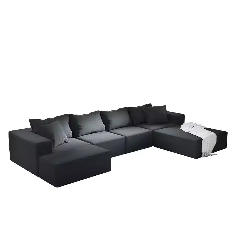 Divano componibile a L nero/grigio, set da 6 posti