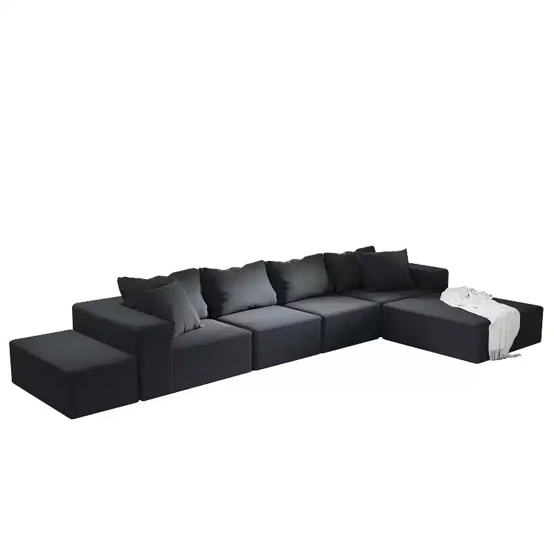 Divano componibile a L nero/grigio, set da 6 posti