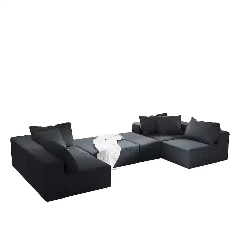 Divano componibile a L nero/grigio, set da 6 posti