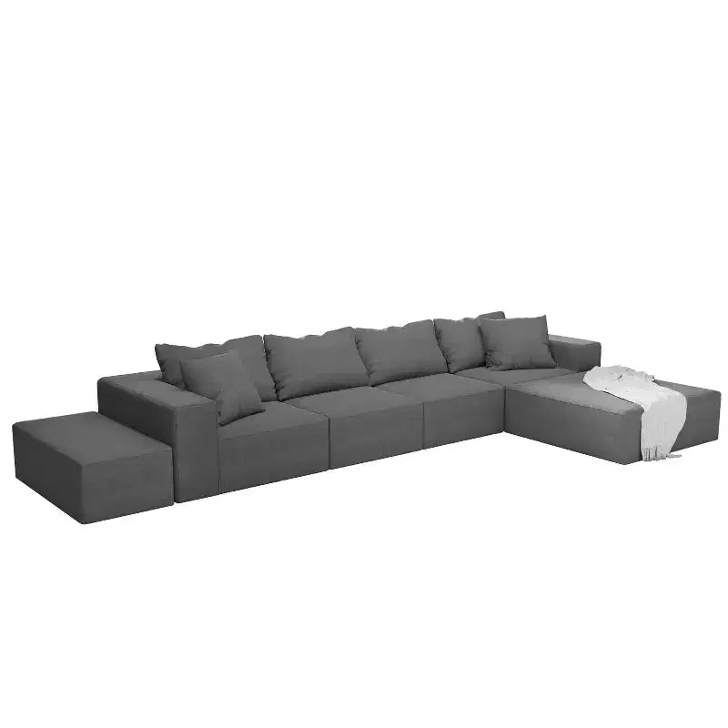 Divano componibile a L nero/grigio, set da 6 posti