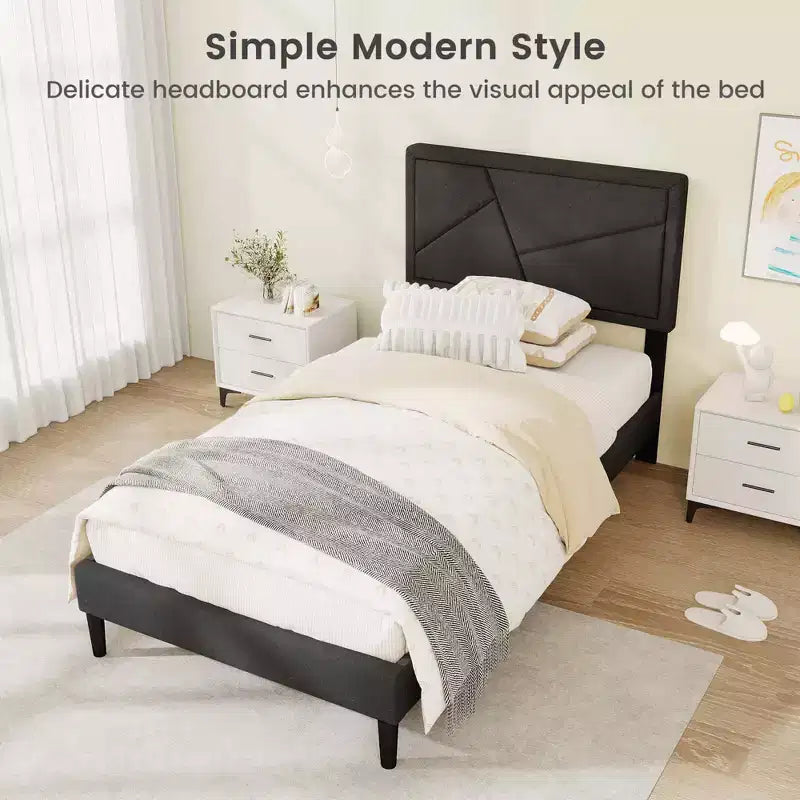 Telaio letto imbottito a piattaforma, con testiera alta, trapuntato, grigio – Singolo/Matrimoniale francese/Matrimoniale, 1–2 persone