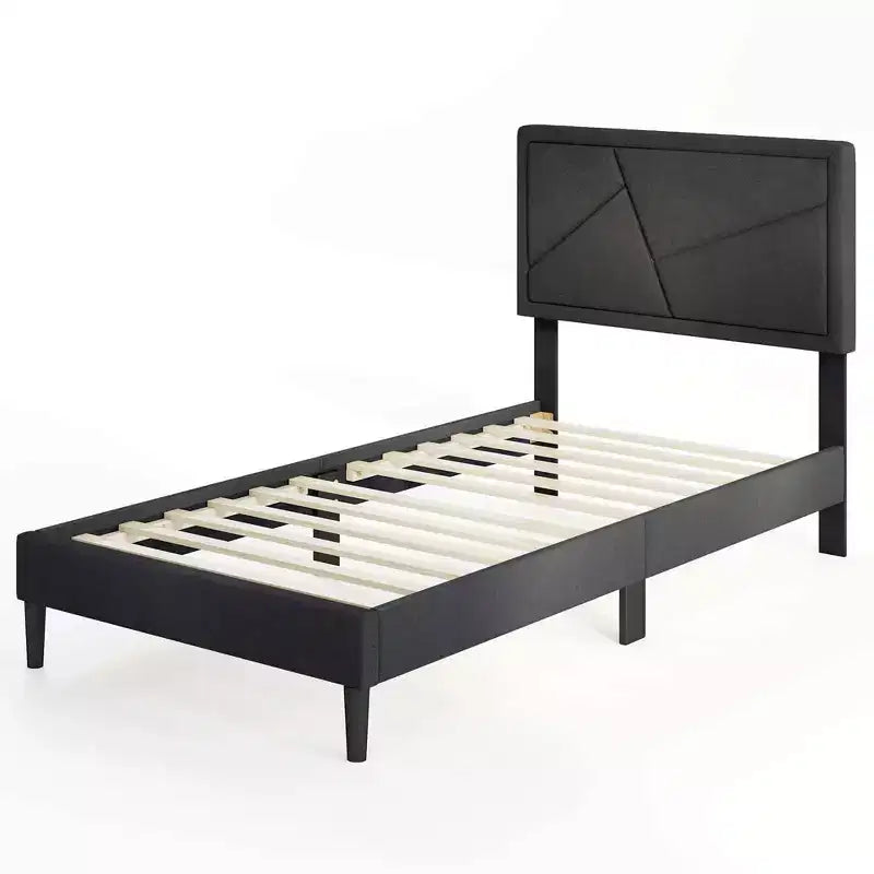 Telaio letto imbottito a piattaforma, con testiera alta, trapuntato, grigio – Singolo/Matrimoniale francese/Matrimoniale, 1–2 persone