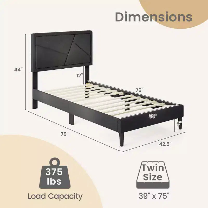 Telaio letto imbottito a piattaforma, con testiera alta, trapuntato, grigio – Singolo/Matrimoniale francese/Matrimoniale, 1–2 persone
