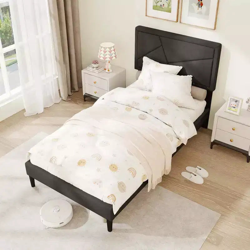 Telaio letto imbottito a piattaforma, con testiera alta, trapuntato, grigio – Singolo/Matrimoniale francese/Matrimoniale, 1–2 persone