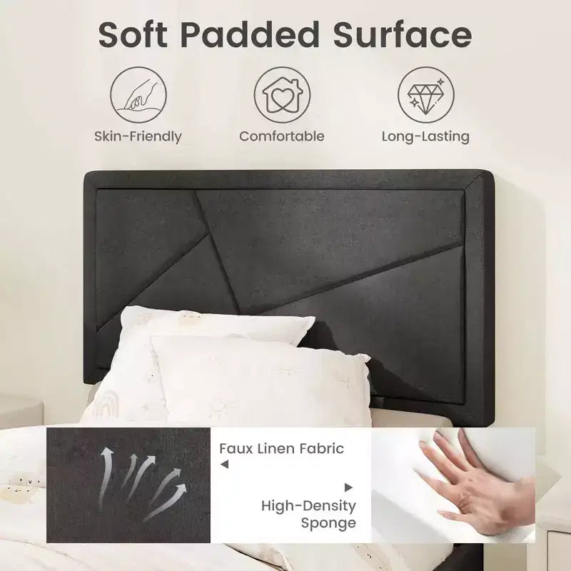 Telaio letto imbottito a piattaforma, con testiera alta, trapuntato, grigio – Singolo/Matrimoniale francese/Matrimoniale, 1–2 persone